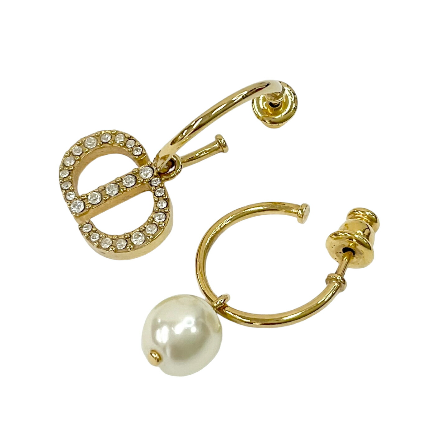 Dior ゴールド フープピアス ストーン付き