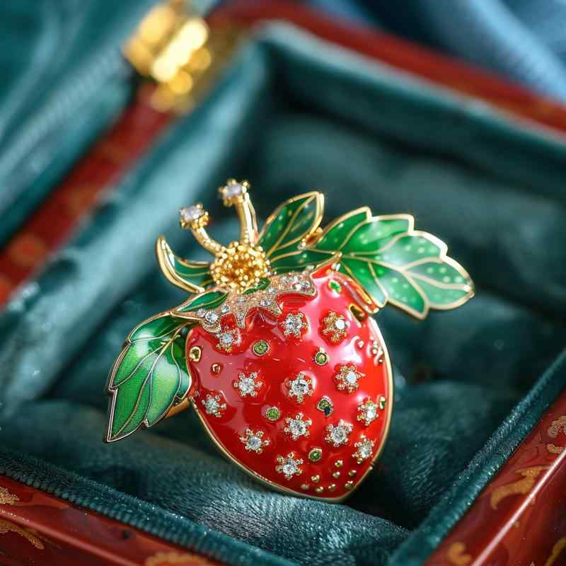 ヴィンテージ 苺 ブローチ Austria-ストロベリー・フルーツガラス