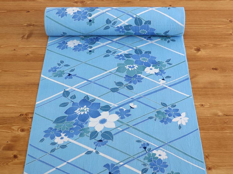 着物 反物 6点セット 白 青 花柄 着物フィ浴衣 反物 青系 花柄 注染