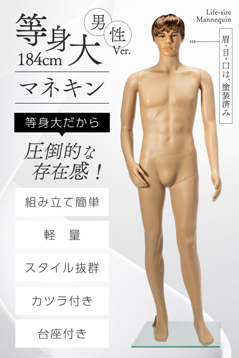 楽天市場】等身大 マネキン 男性 身長185cm B94cm×W75cm×H95cm カツラ
