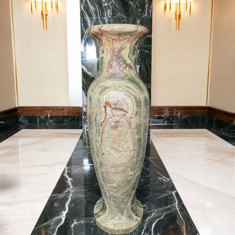 高さ68cm♪ 天然石 大理石 グリーンオニキス 飾り台 彫刻 花台