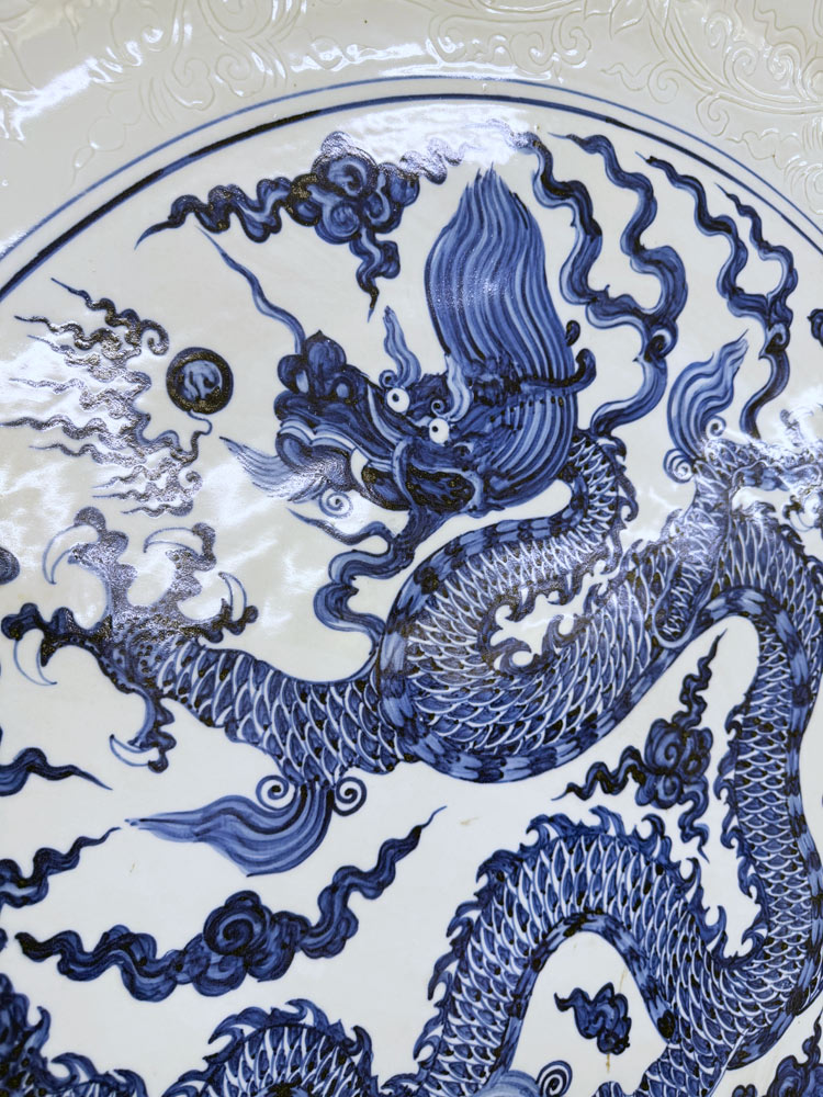 楽天市場】景徳鎮 青花 龍文盤 特大皿 3.5尺 直径約1m13cm 中国美術 染
