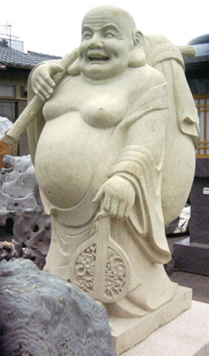 伝統工芸士 保山作 水晶彫刻 布袋像 台座付き 伝統工芸士 保山作 水晶