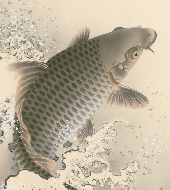 掛軸 鯉 小林草月 掛け軸 開運画掛軸-霊峰昇鯉登竜門/石田芳園(尺三