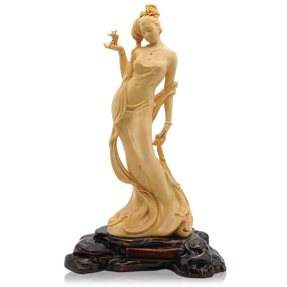 楽天市場】女性像 木彫り 置物 楊貴妃 酔牡丹 天然檜 美術品 工芸品 葉