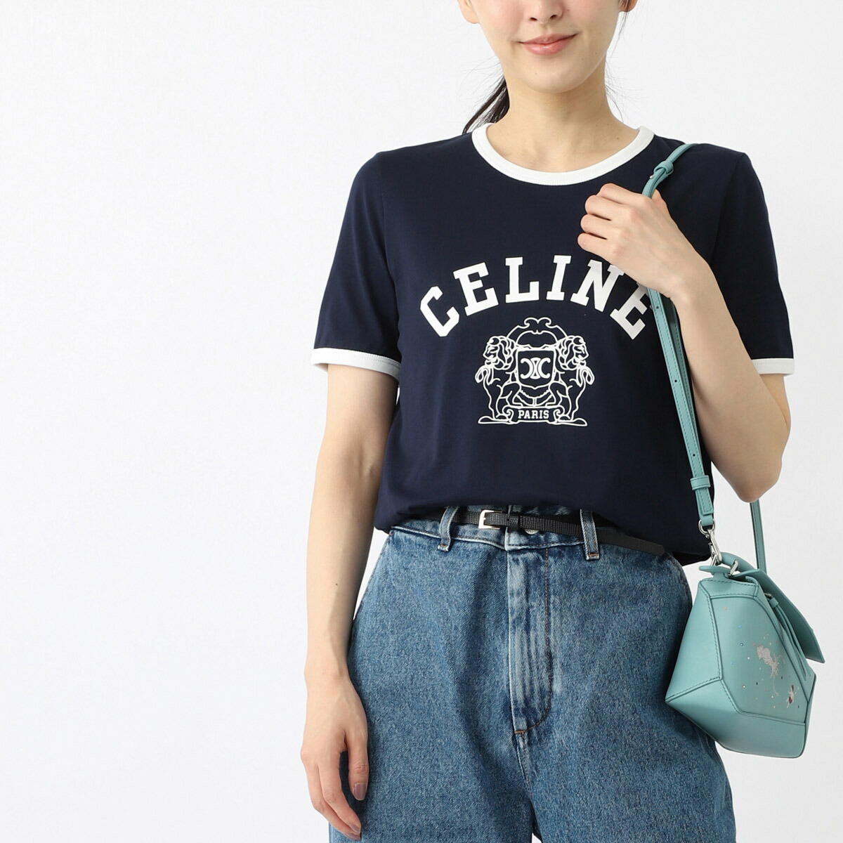 楽天市場】セリーヌ CELINE クルーネック Tシャツ ブルー レディース