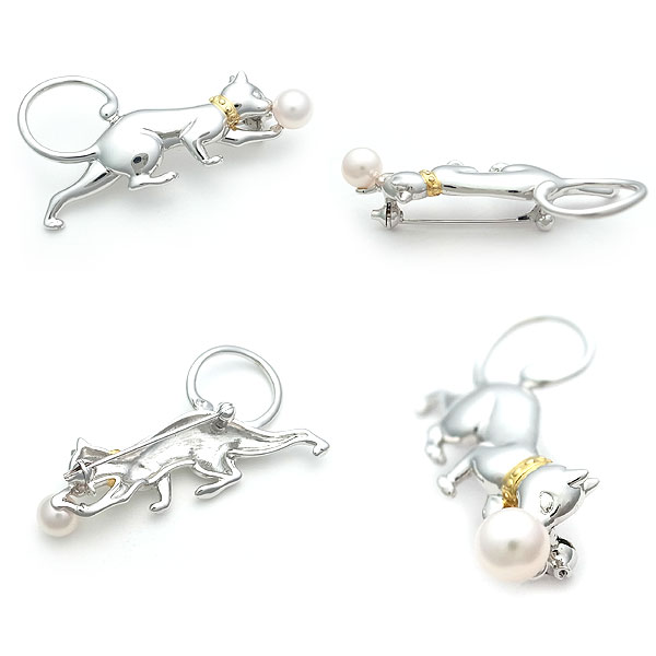 楽天市場】【緑屋質屋】ミキモト パールブローチ ネコ SV925【中古