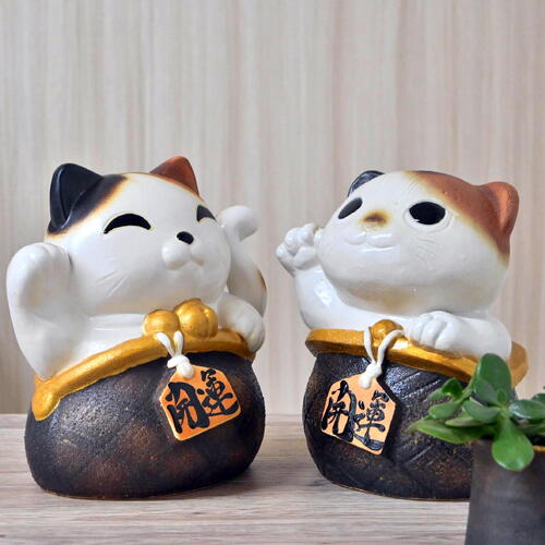 楽天市場】幸せ招き猫 2つセット 阿吽 置物 招き猫 幸運を呼ぶ猫 開運