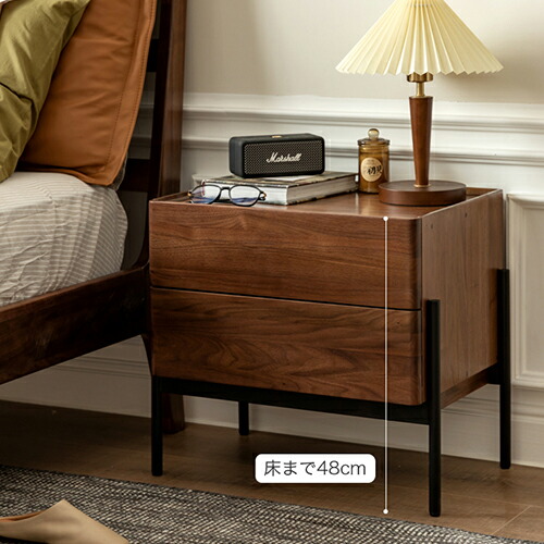 楽天市場】サイドテーブル 木製 ナイトテーブル 幅54cm 引き出し2杯