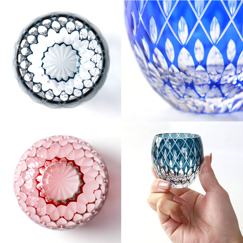 楽天市場】切子 お猪口 雫模様 赤 青 濃紺 ぐい呑み 食洗機対応 ガラス