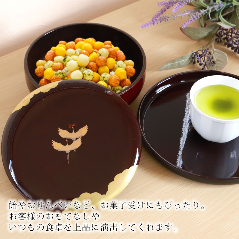 楽天市場】菓子器 金雲昇鶴 丸盆付 溜 菓子鉢 丸 円形 日本製 国産