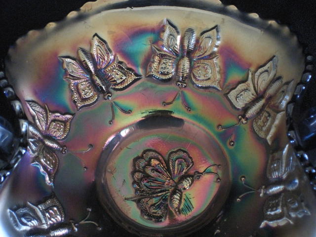 フェントン カーニバルガラスのボンボンボウル Butterfly アンティーク