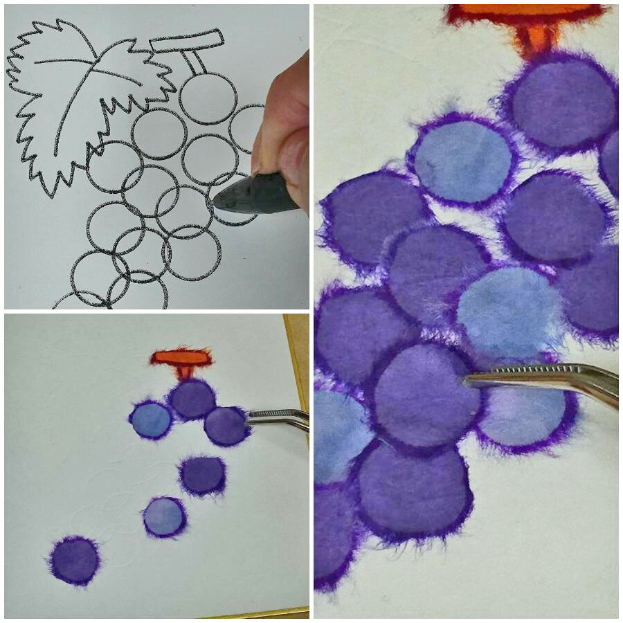 しゅんこうちぎり絵作品フランスボルドーの葡萄