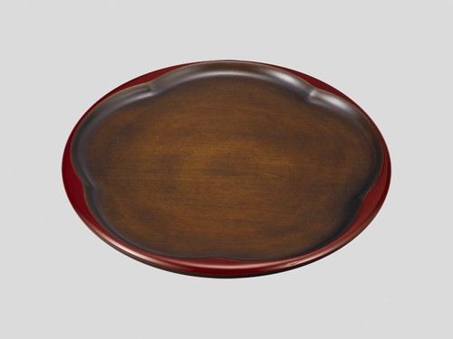 楽天市場】山中漆器 木製 8寸 丸盆 福梅 渕朱 拭き漆塗り くりぬき