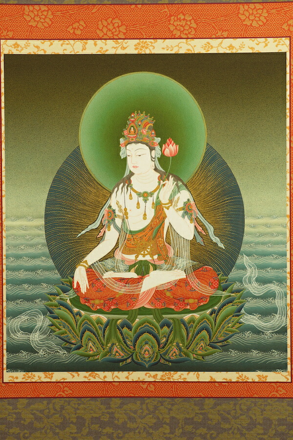 真作】掛軸 仏画 無落款 優美な観音菩薩像 伝統的な和風美術