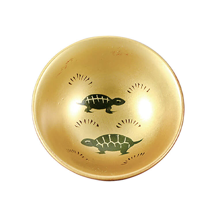 白木屋 会津塗 洗朱内金地 招福盃 招福杯 漆器 金彩 七福神 縁起物 木