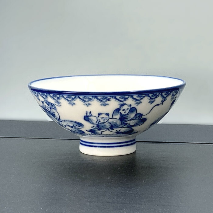 茶碗，染付，中国，骨董，明治，青白磁の花模様ボウル2個セット 茶碗