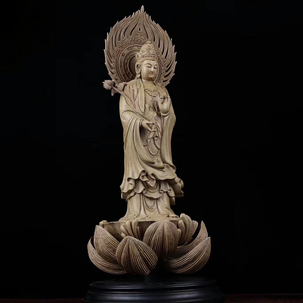 仏像 飛天蓮根観音菩薩 置物 観世音仏 装飾品 工芸品 美術品 仏像 飛天