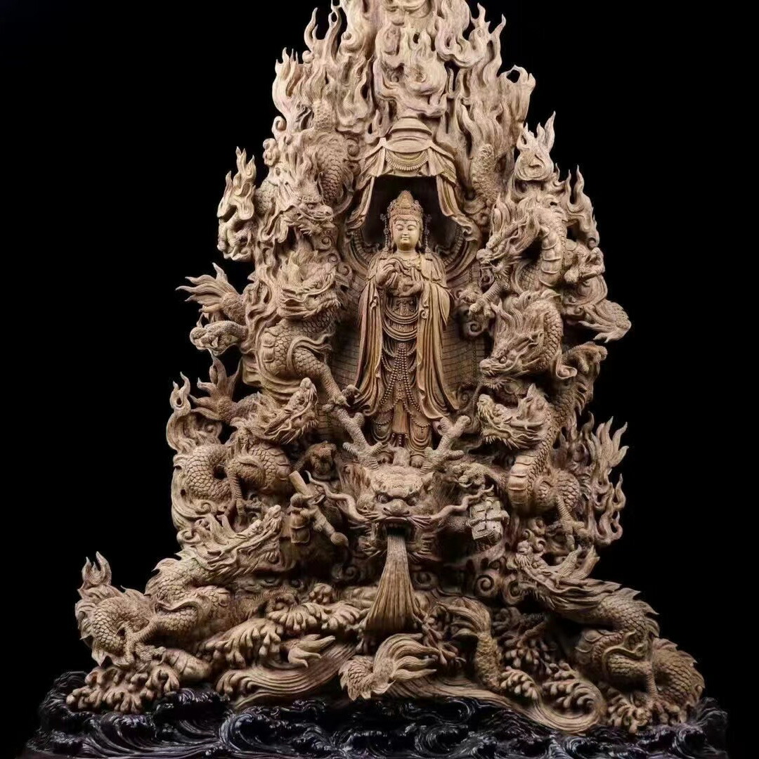 仏教美術 木彫 観音菩薩立像 仏像 在銘 正元作 置物 C 8261 【公式通販】