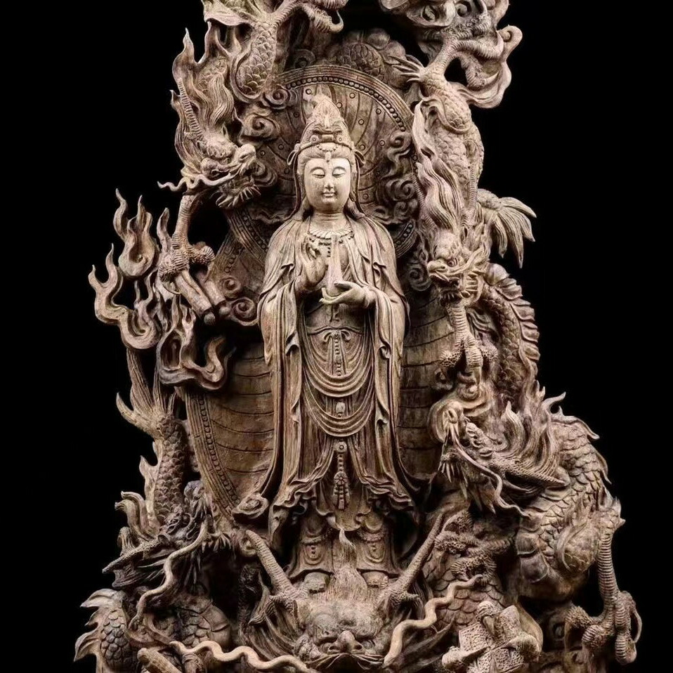 楽天市場】【天然沈香木彫】 騎龍観音（五龍） 仏教美術 仏像 仏教工芸