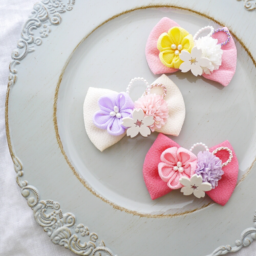 和風つまみ細工付き(ピンク①)わんちゃん猫ちゃん用襟つき首輪