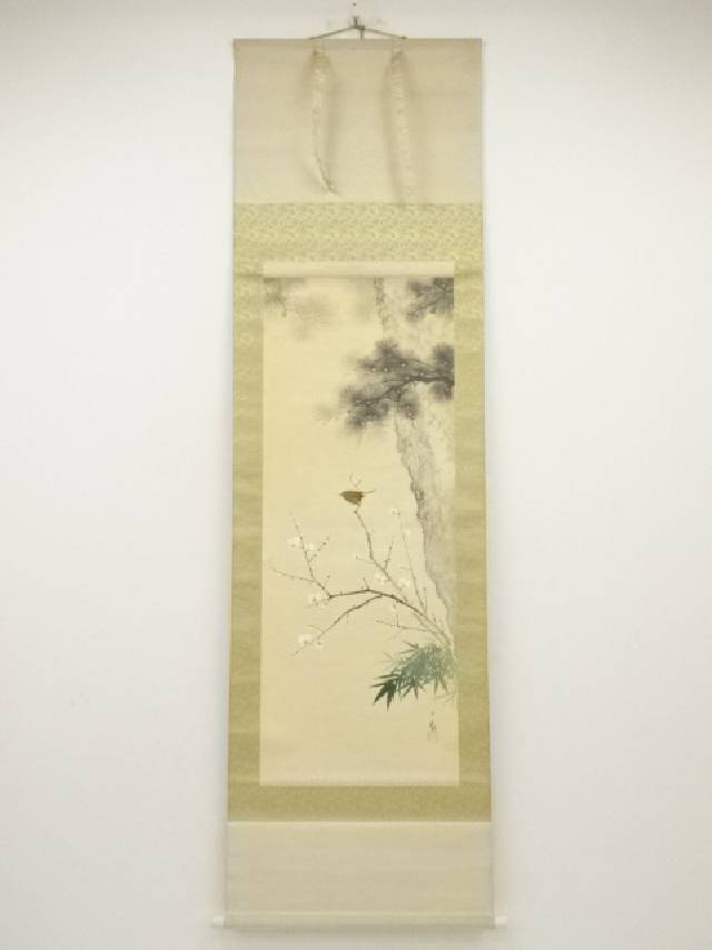 掛け軸 深谷 梅に鶯 絹本 希少 軸装 茶道具 掛軸 美品 です。 【公式通販】