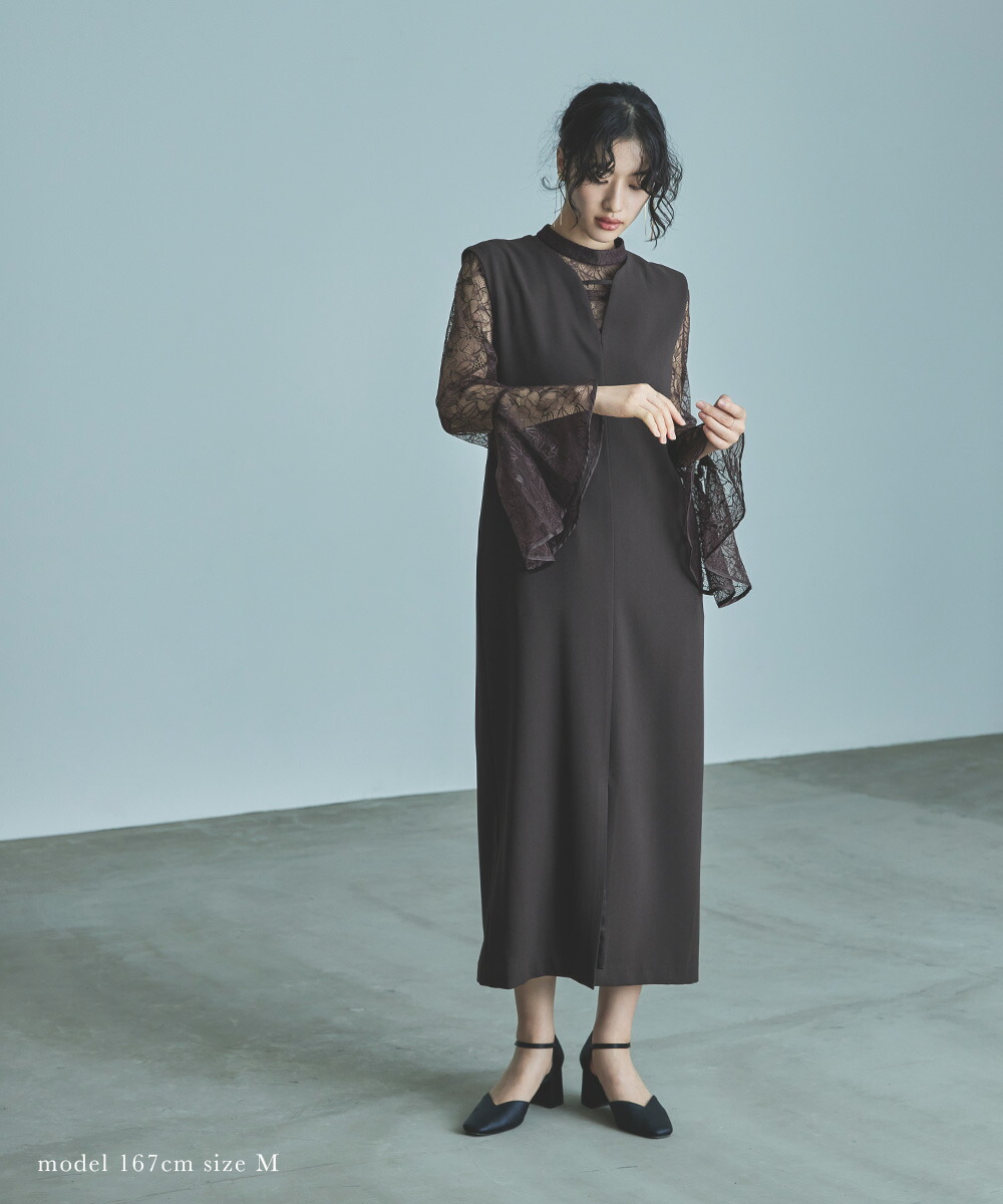 楽天市場】ベルスリーブスリットドレス パーティードレス 結婚式