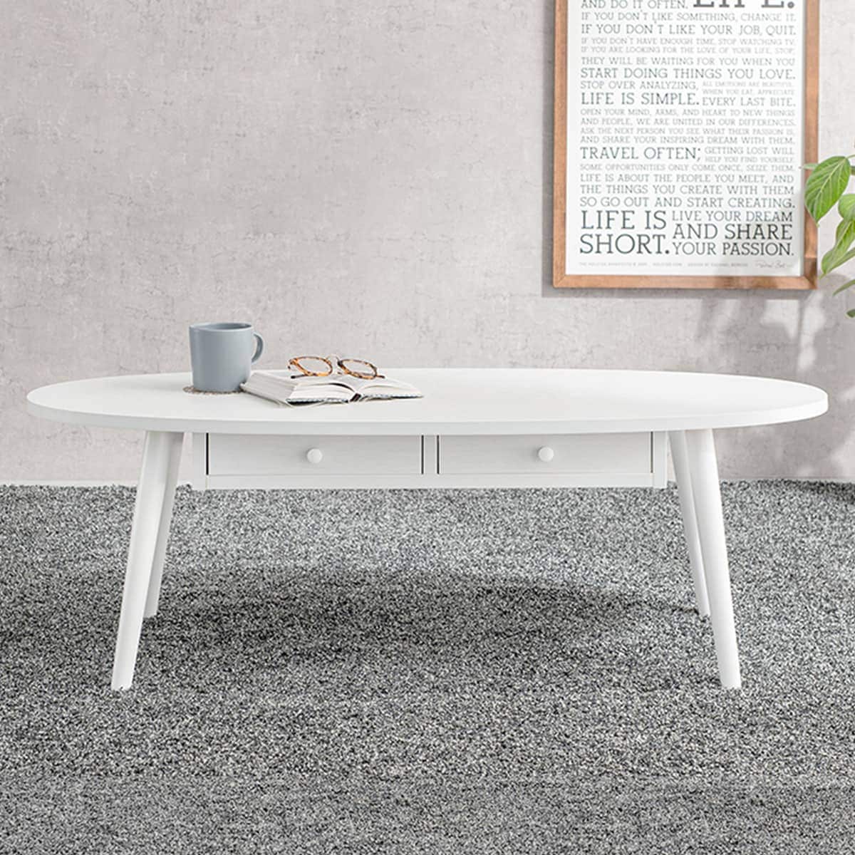 楽天市場】引出し2個付き楕円形センターテーブル 幅110cm （WW