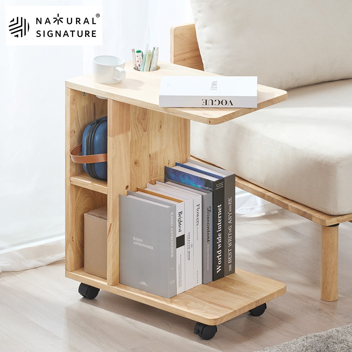 楽天市場】【NATURAL SIGNATURE】天然木 キャスター付きサイドテーブル