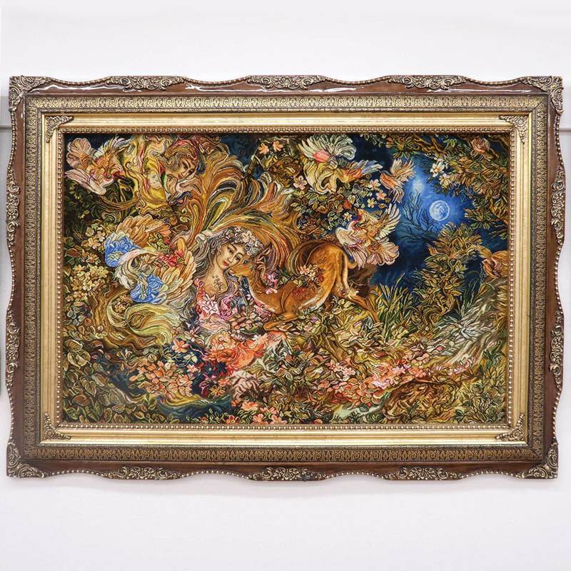 ペルシャ絨毯 絵画絨毯 手織り タペストリー 横495✖️縦675