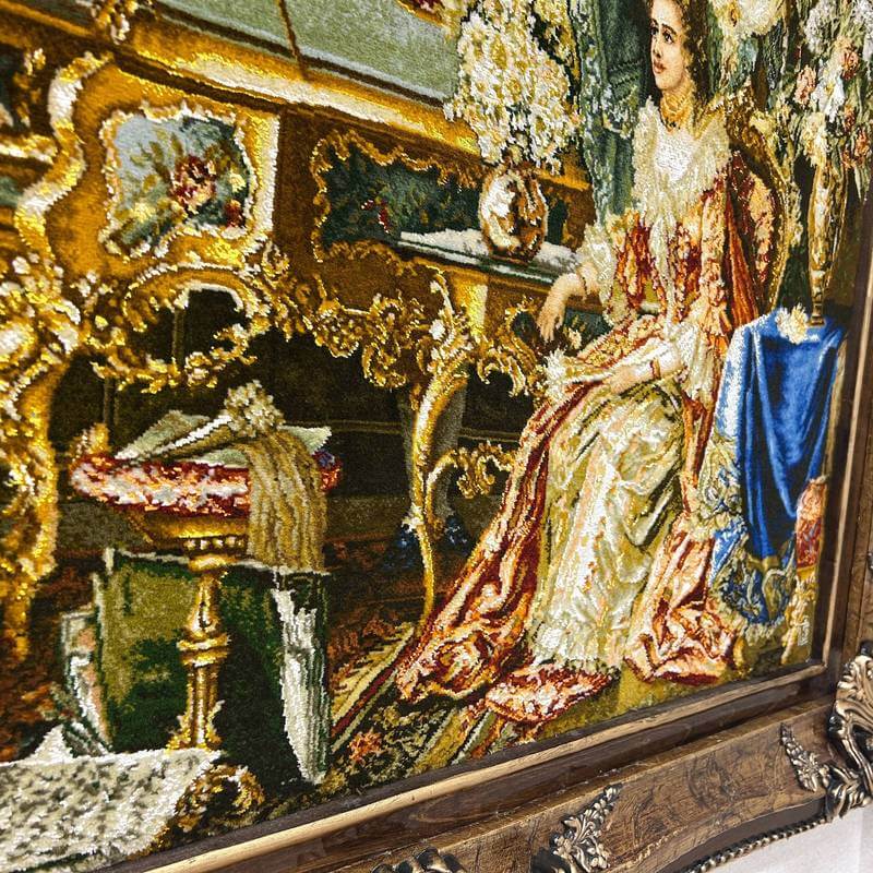 ペルシャ絨毯 手織り絵画絨毯 鑑定書付き フレーム付き ペルシャ絨毯