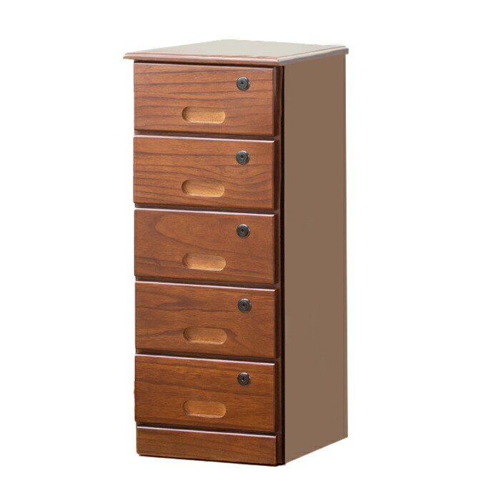 木製 4段袖机 キャスター付き 鍵付きチェスト 幅39cm ラッカー塗装