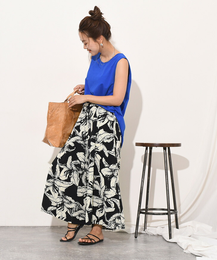 大きいサイズ】 レリアン タック ガウチョ パンツ ワイド 13 花