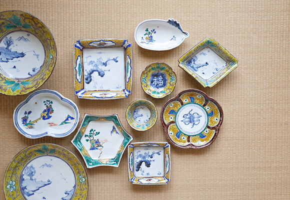 九谷焼 古九谷 染付 山水人物文 六角香炉 時代箱付 V R5819 九谷焼 古