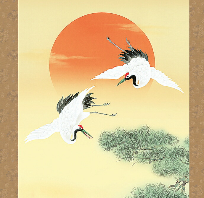 鶴図 掛け軸 伊藤若冲 掛け軸 白鶴図双幅（松に鶴・浪に鶴） 送料無料