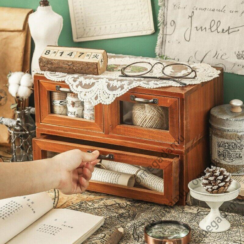 楽天市場】ミニチェスト 引き出し収納 木製 卓上 アンティークウッド