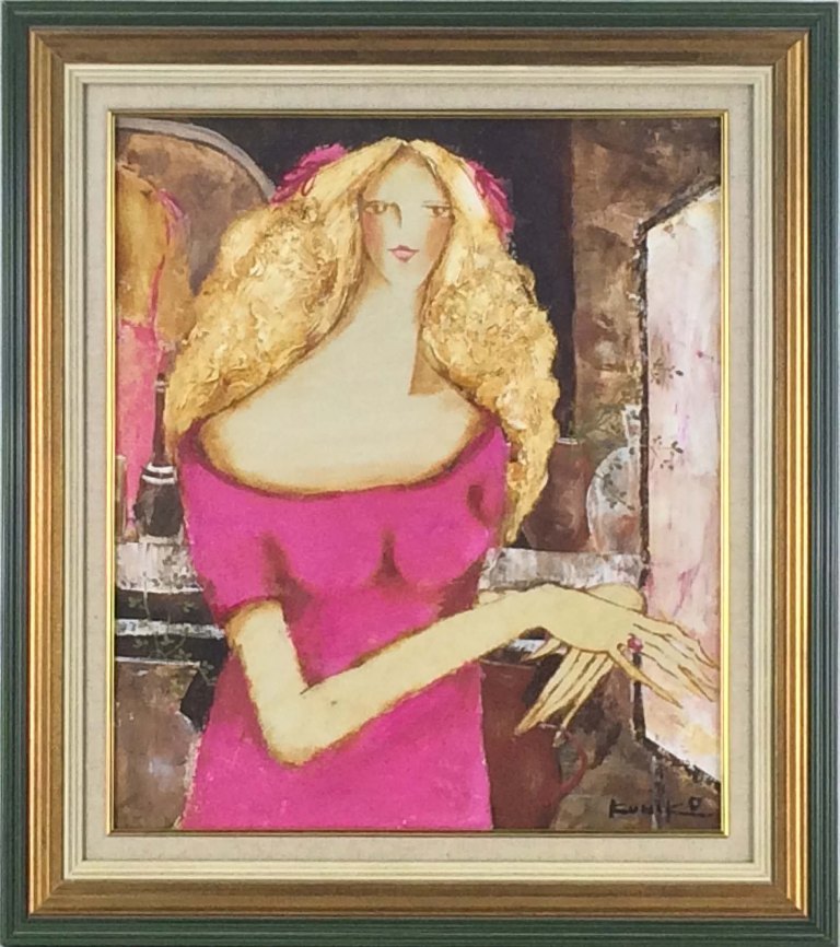 真作】松任谷國子 『フェスティバルの女』 油彩