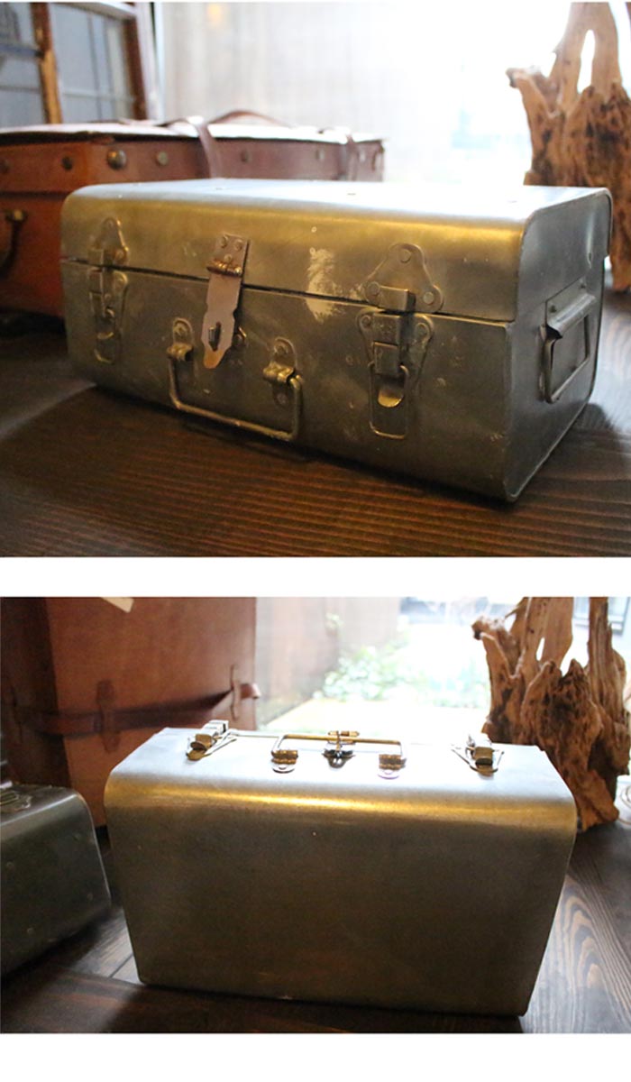 ブリキのトランクケース ヴィンテージ インテリア 収納 キャンプ L