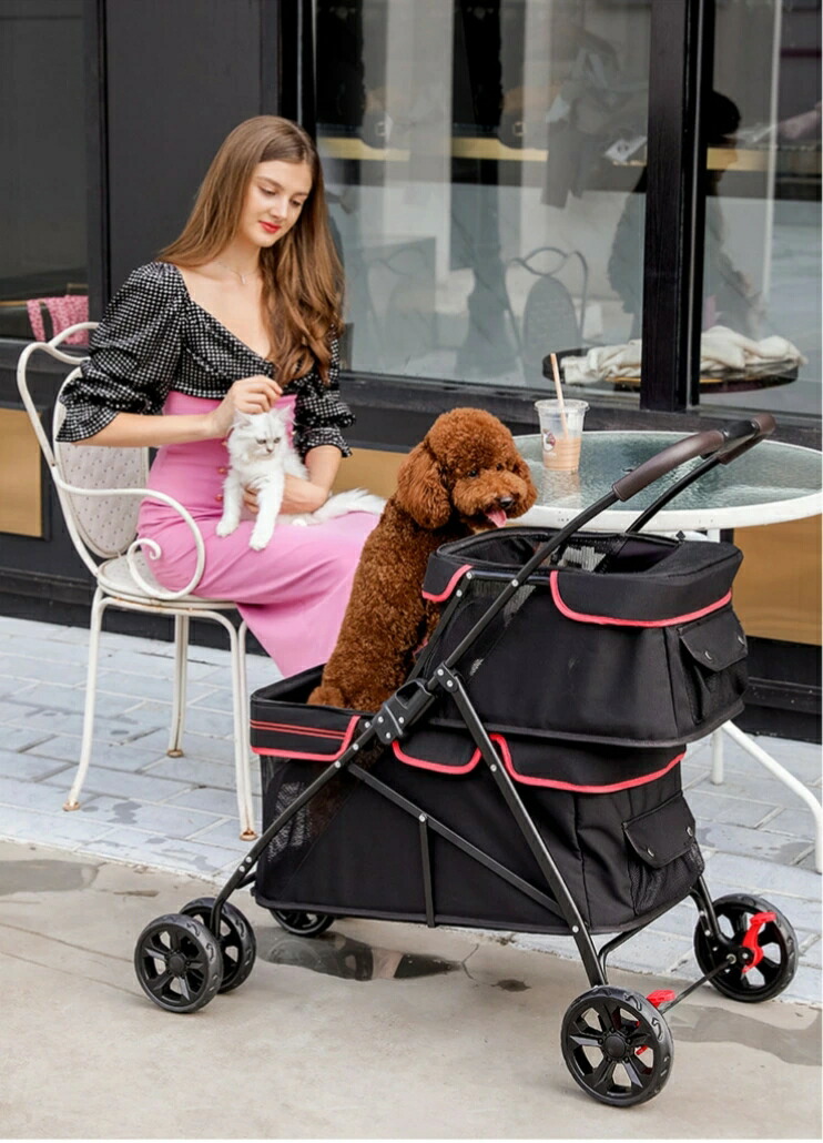 旅行・散歩に大活躍⭐️上下2段・分離OKの多機能ペットカートダブル