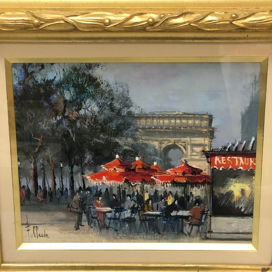 ss7299 【】 額装 クロード がいせん門近くのカフェ 油彩画 F3 直筆