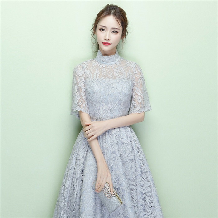 楽天市場】一部即納 グレー 七分袖 レース ミモレ丈 花柄 ミディアム