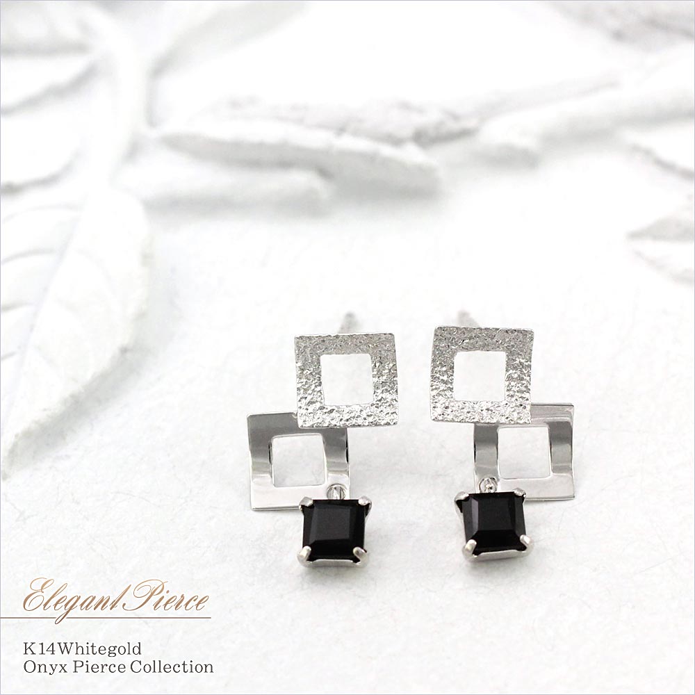 k14wgオニキスピアスホワイト 揺れるピアス k14ホワイト 自分へのご