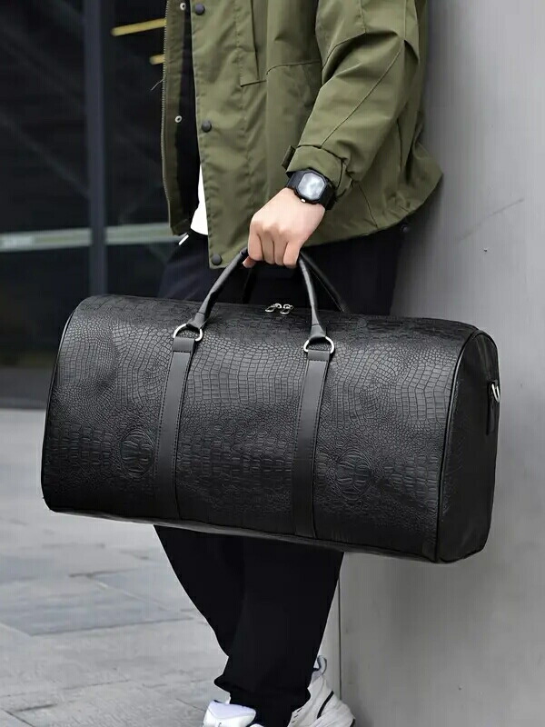 楽天市場】クロコ柄 大型 ボストンバッグ 大容量 旅行カバン 081 黒 茶