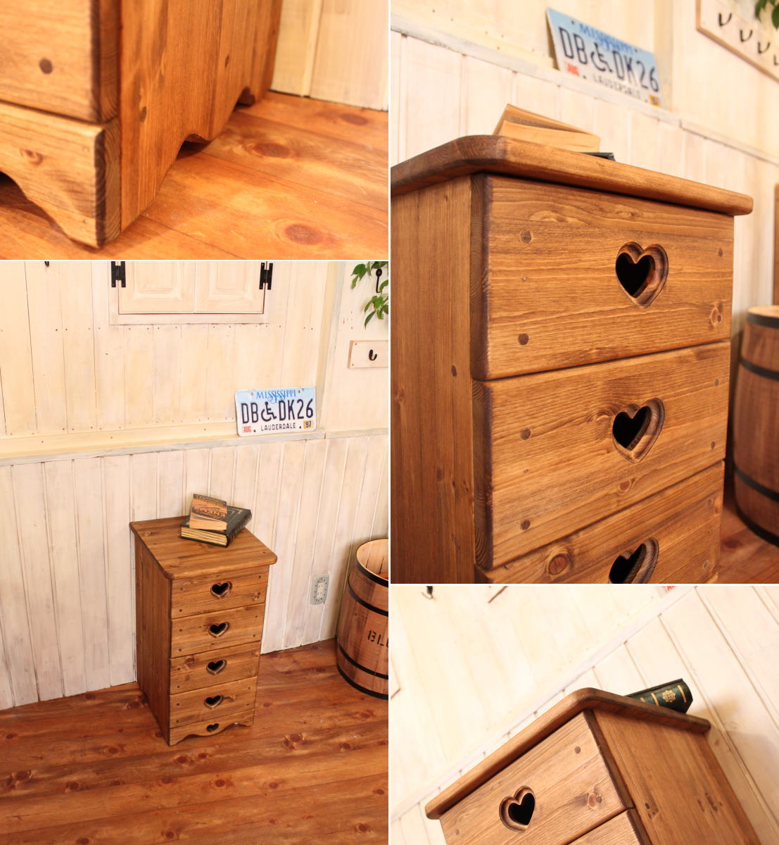 カントリー家具9ハートの3段チェスト