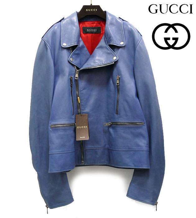 楽天市場】【GUCCI】グッチ ブルー ラムレザー ライダース ジャケット