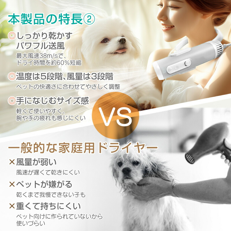 楽天市場】【一年保証】 ペット ドライヤー ハンズフリー 静音 首かけ