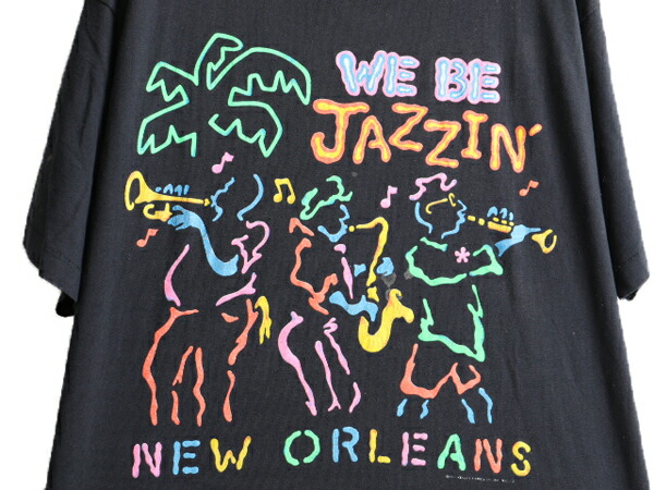 JAZZ Tシャツ 黒 音楽T アート 古着 NEW ORLEANS 90s風 vintage 90s jazz t