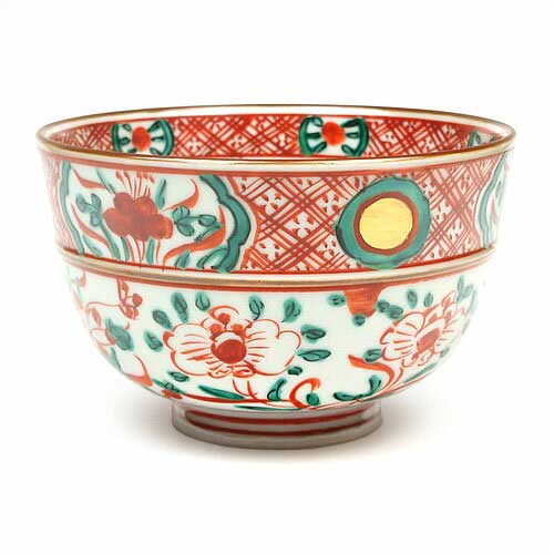 赤絵 窓絵『山水風景人物物語文』茶碗 抹茶碗/ 茶事 茶道具 赤絵 窓絵