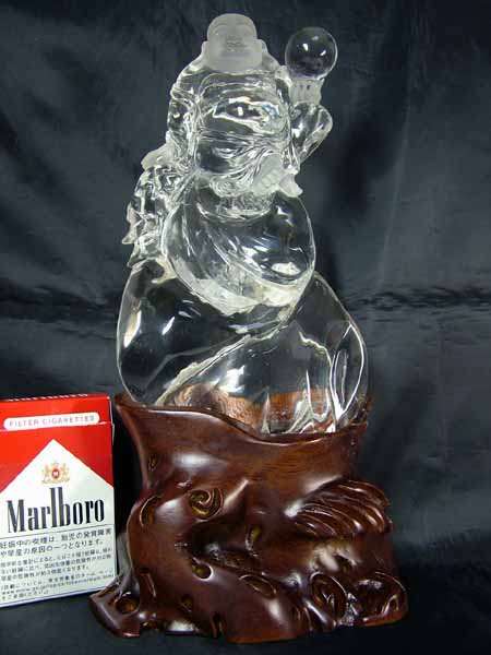 和田（ホータン）黄玉台付き置物「羅漢」180mm