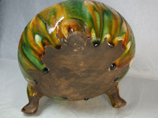 唐三彩】三彩鍑（ふく・獣足三脚噐) 唐三彩】三彩鍑（ふく・獣足三脚噐